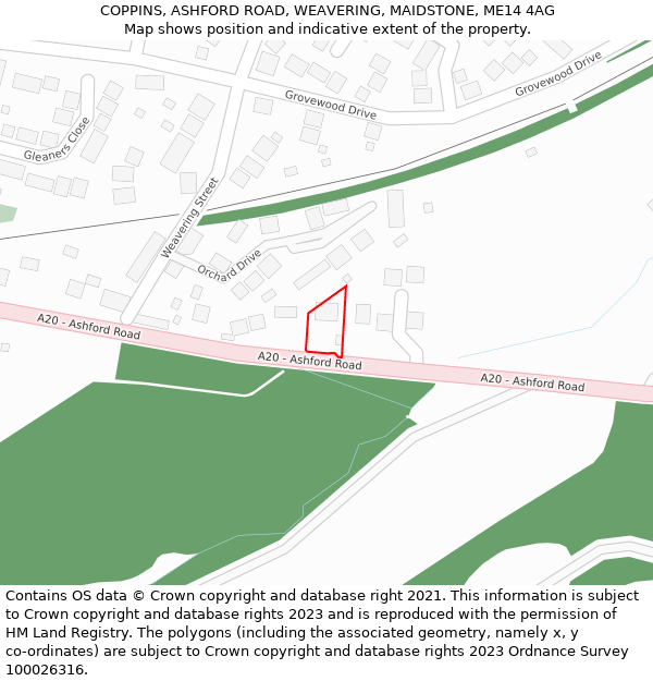 COPPINS, ASHFORD ROAD, WEAVERING, MAIDSTONE, ME14 4AG: Location map and indicative extent of plot
