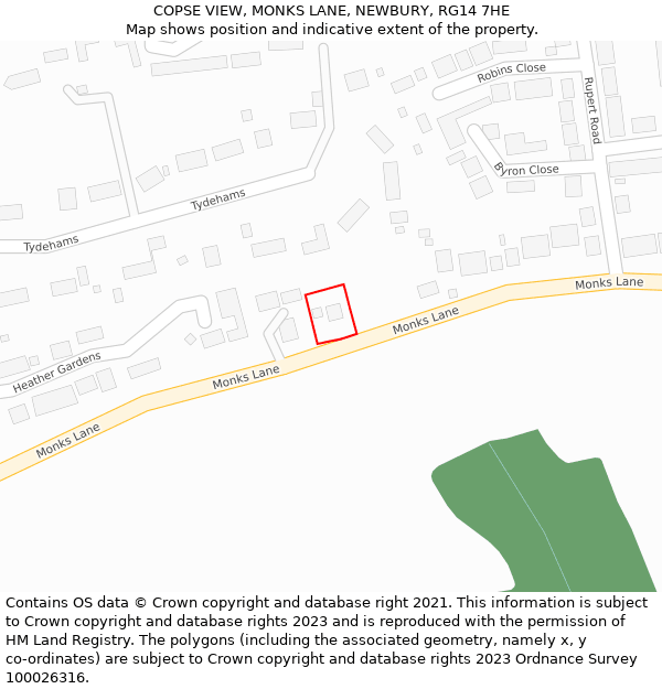 COPSE VIEW, MONKS LANE, NEWBURY, RG14 7HE: Location map and indicative extent of plot