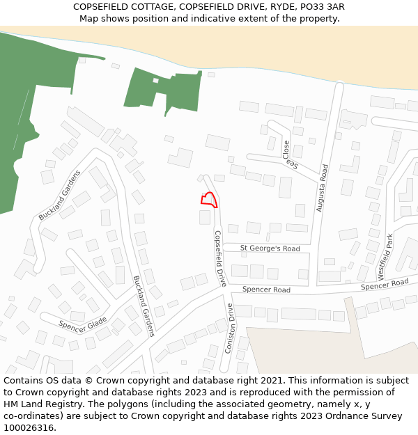 COPSEFIELD COTTAGE, COPSEFIELD DRIVE, RYDE, PO33 3AR: Location map and indicative extent of plot