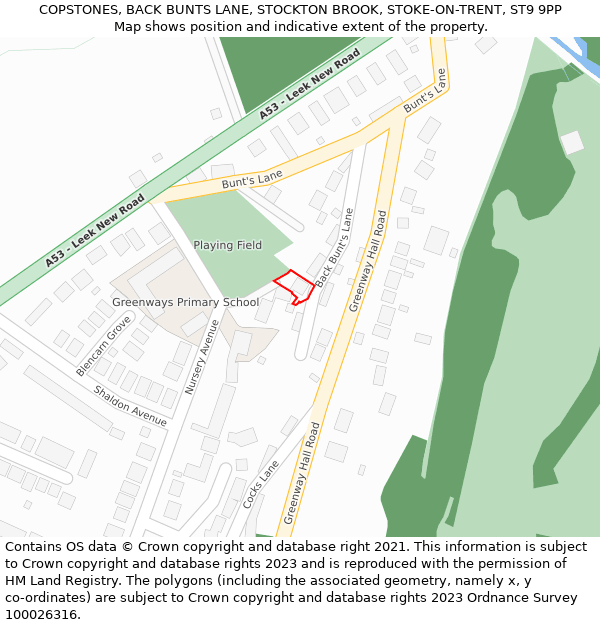 COPSTONES, BACK BUNTS LANE, STOCKTON BROOK, STOKE-ON-TRENT, ST9 9PP: Location map and indicative extent of plot