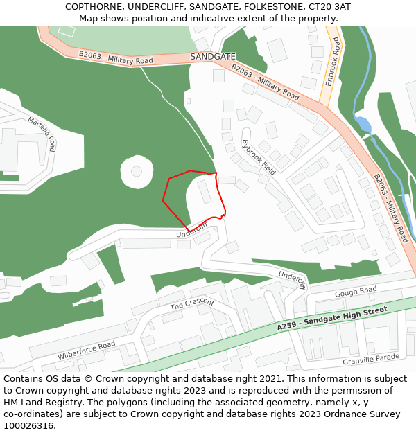 COPTHORNE, UNDERCLIFF, SANDGATE, FOLKESTONE, CT20 3AT: Location map and indicative extent of plot