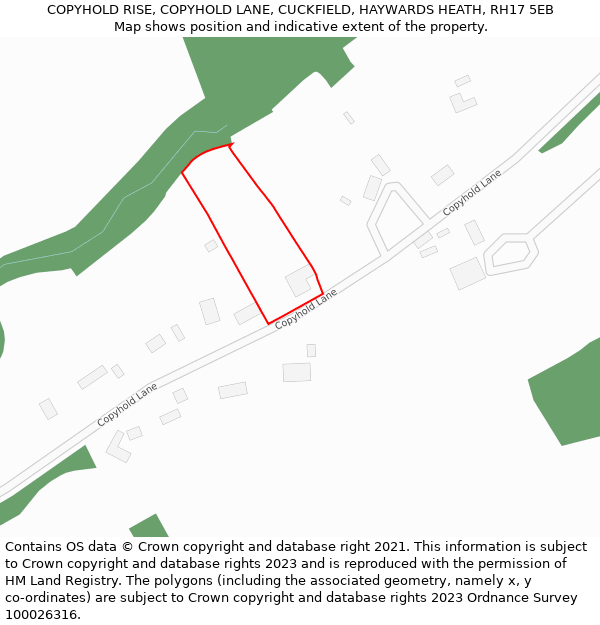 COPYHOLD RISE, COPYHOLD LANE, CUCKFIELD, HAYWARDS HEATH, RH17 5EB: Location map and indicative extent of plot