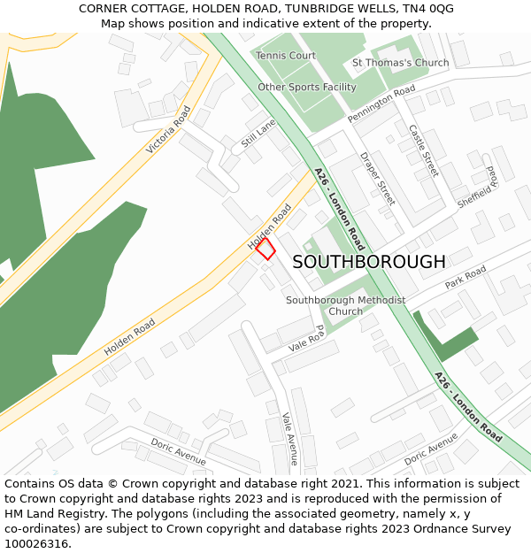 CORNER COTTAGE, HOLDEN ROAD, TUNBRIDGE WELLS, TN4 0QG: Location map and indicative extent of plot