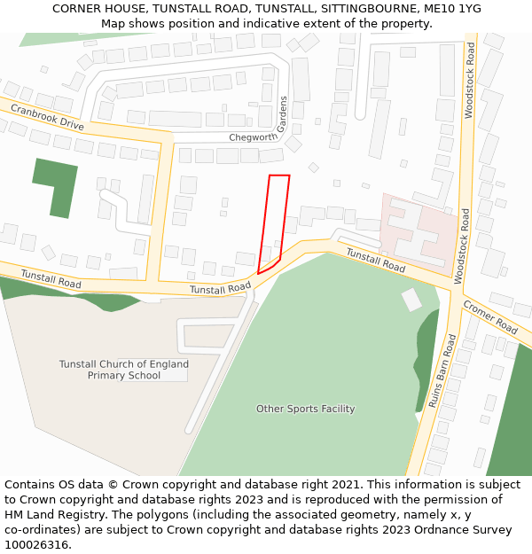 CORNER HOUSE, TUNSTALL ROAD, TUNSTALL, SITTINGBOURNE, ME10 1YG: Location map and indicative extent of plot