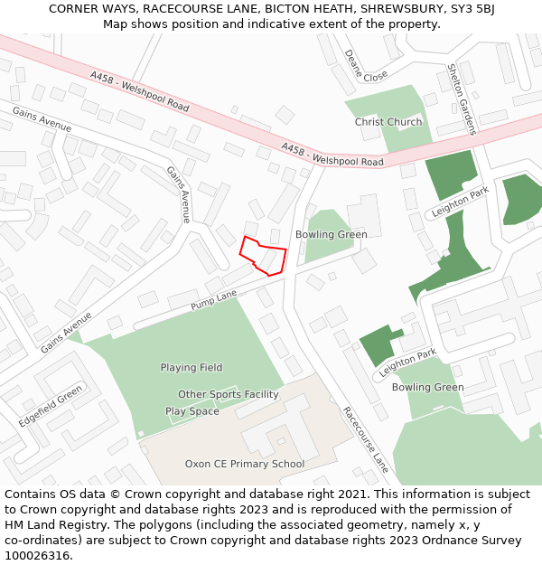 CORNER WAYS, RACECOURSE LANE, BICTON HEATH, SHREWSBURY, SY3 5BJ: Location map and indicative extent of plot