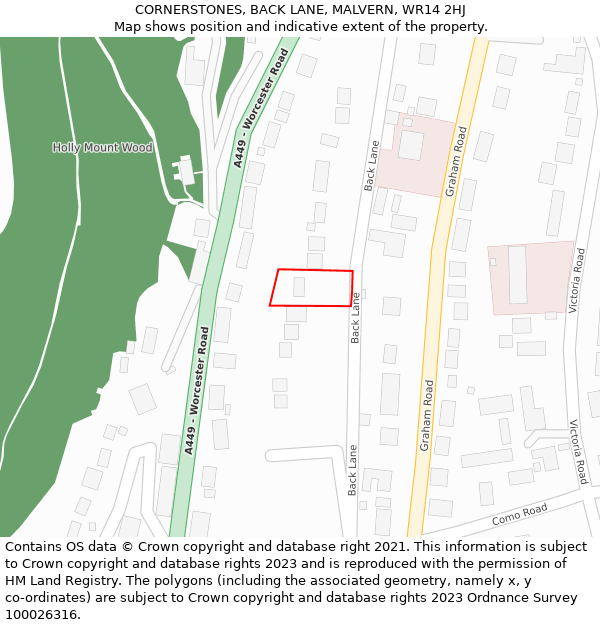 CORNERSTONES, BACK LANE, MALVERN, WR14 2HJ: Location map and indicative extent of plot