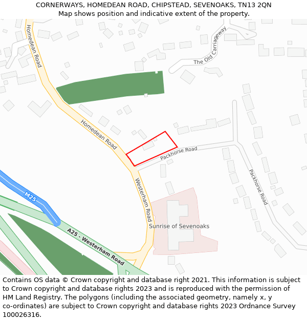 CORNERWAYS, HOMEDEAN ROAD, CHIPSTEAD, SEVENOAKS, TN13 2QN: Location map and indicative extent of plot