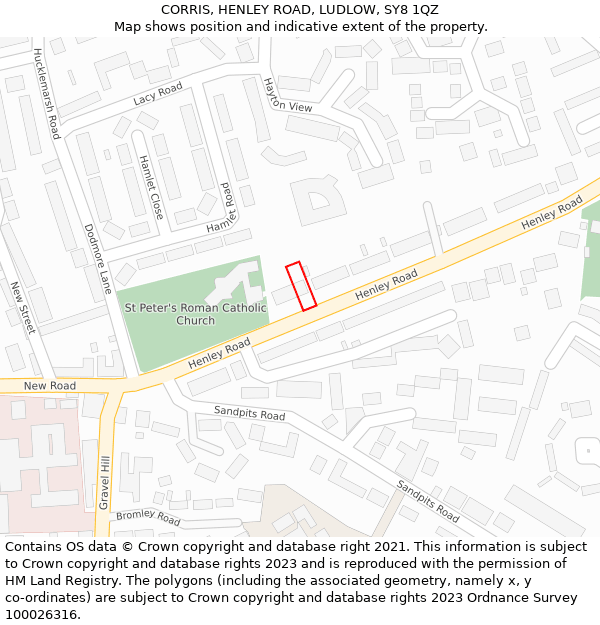 CORRIS, HENLEY ROAD, LUDLOW, SY8 1QZ: Location map and indicative extent of plot