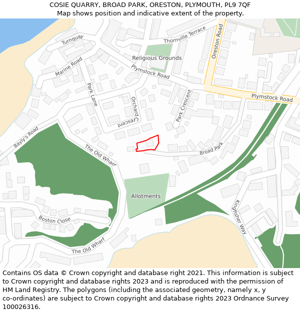 COSIE QUARRY, BROAD PARK, ORESTON, PLYMOUTH, PL9 7QF: Location map and indicative extent of plot