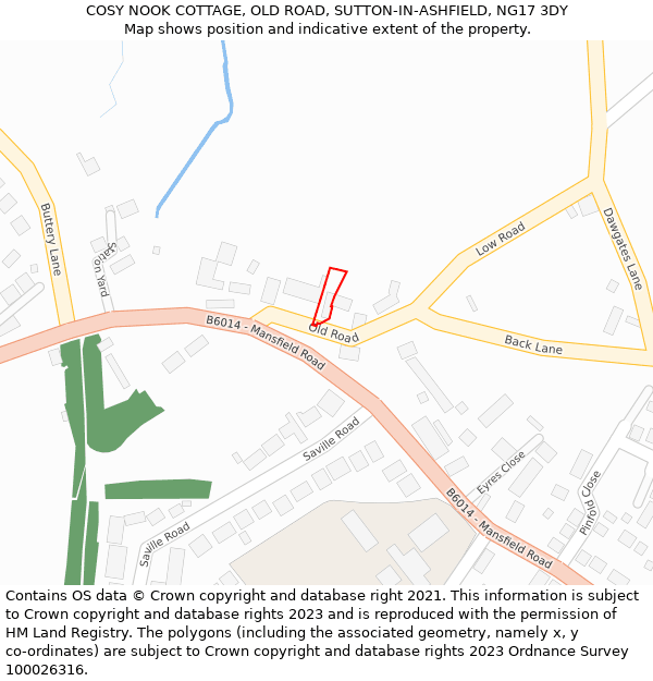 COSY NOOK COTTAGE, OLD ROAD, SUTTON-IN-ASHFIELD, NG17 3DY: Location map and indicative extent of plot