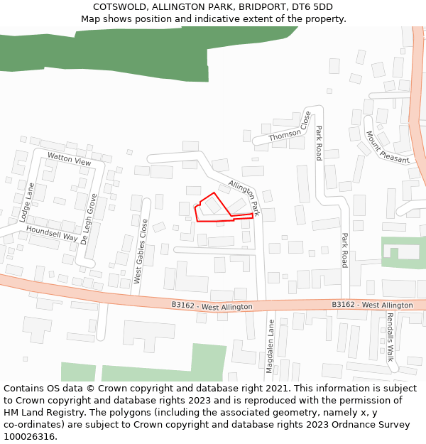 COTSWOLD, ALLINGTON PARK, BRIDPORT, DT6 5DD: Location map and indicative extent of plot