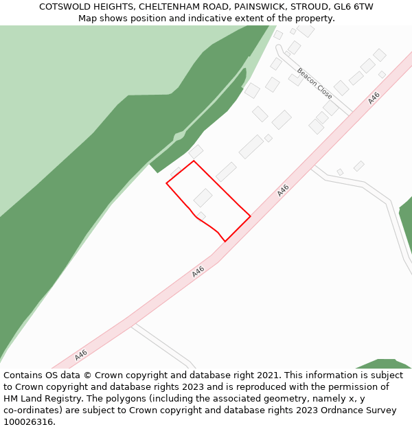 COTSWOLD HEIGHTS, CHELTENHAM ROAD, PAINSWICK, STROUD, GL6 6TW: Location map and indicative extent of plot