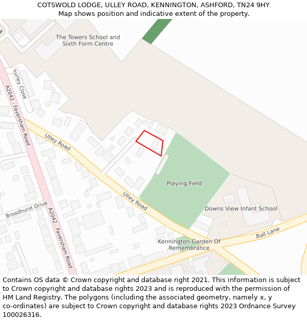 COTSWOLD LODGE, ULLEY ROAD, KENNINGTON, ASHFORD, TN24 9HY: Location map and indicative extent of plot