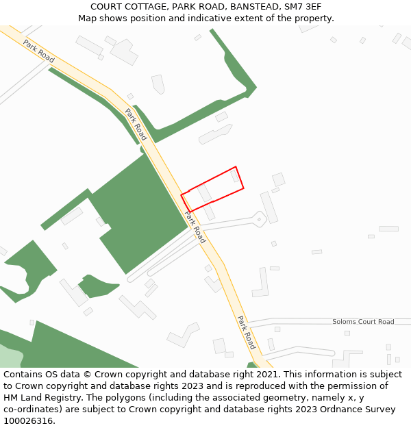 COURT COTTAGE, PARK ROAD, BANSTEAD, SM7 3EF: Location map and indicative extent of plot