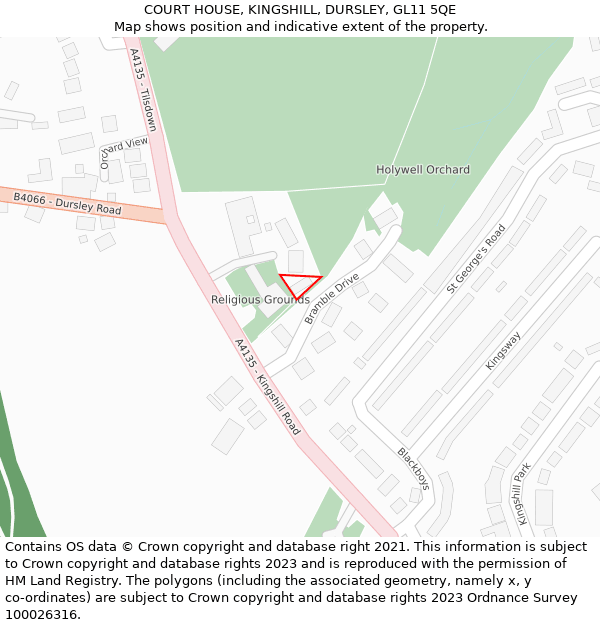 COURT HOUSE, KINGSHILL, DURSLEY, GL11 5QE: Location map and indicative extent of plot