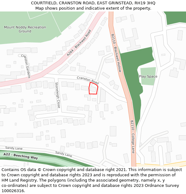 COURTFIELD, CRANSTON ROAD, EAST GRINSTEAD, RH19 3HQ: Location map and indicative extent of plot