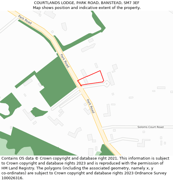 COURTLANDS LODGE, PARK ROAD, BANSTEAD, SM7 3EF: Location map and indicative extent of plot