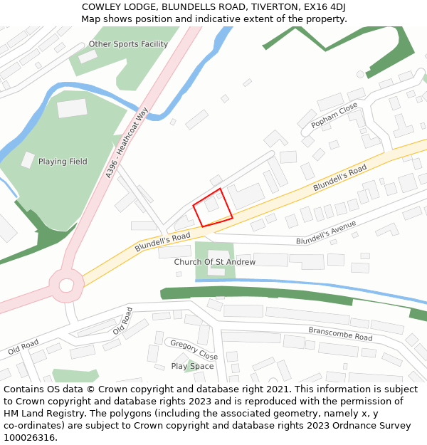 COWLEY LODGE, BLUNDELLS ROAD, TIVERTON, EX16 4DJ: Location map and indicative extent of plot