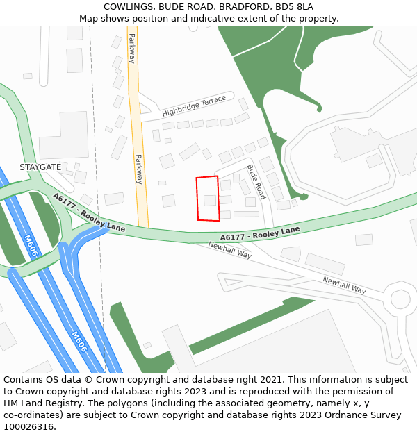 COWLINGS, BUDE ROAD, BRADFORD, BD5 8LA: Location map and indicative extent of plot