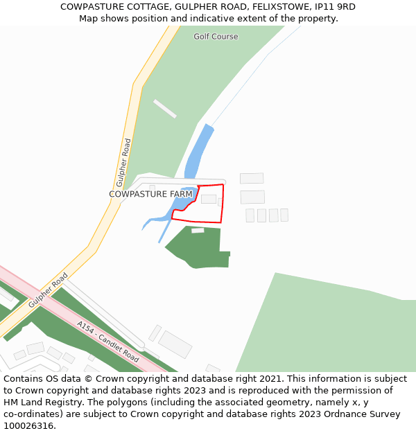 COWPASTURE COTTAGE, GULPHER ROAD, FELIXSTOWE, IP11 9RD: Location map and indicative extent of plot