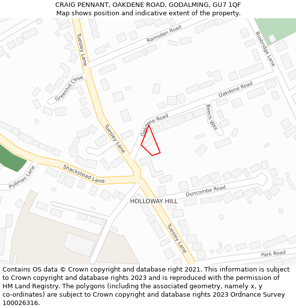 CRAIG PENNANT, OAKDENE ROAD, GODALMING, GU7 1QF: Location map and indicative extent of plot