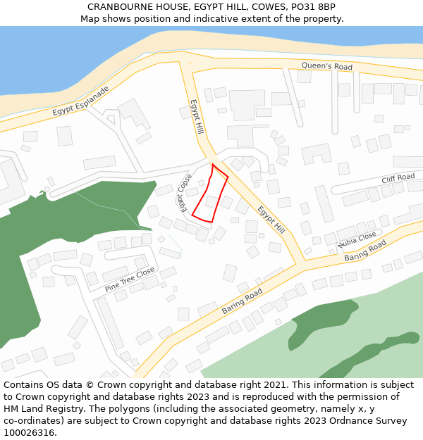 CRANBOURNE HOUSE, EGYPT HILL, COWES, PO31 8BP: Location map and indicative extent of plot