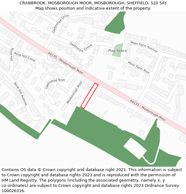 CRANBROOK, MOSBOROUGH MOOR, MOSBOROUGH, SHEFFIELD, S20 5AY: Location map and indicative extent of plot