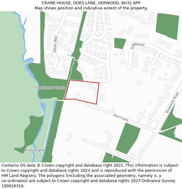 CRANE HOUSE, DOES LANE, VERWOOD, BH31 6PP: Location map and indicative extent of plot