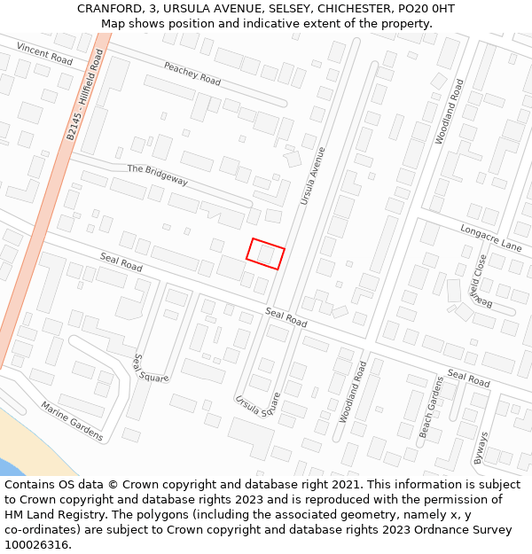 CRANFORD, 3, URSULA AVENUE, SELSEY, CHICHESTER, PO20 0HT: Location map and indicative extent of plot