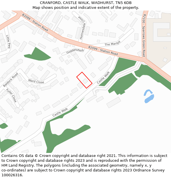 CRANFORD, CASTLE WALK, WADHURST, TN5 6DB: Location map and indicative extent of plot