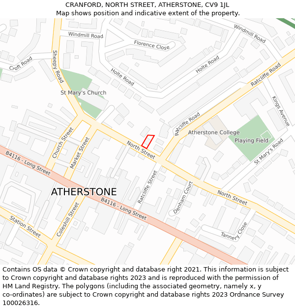 CRANFORD, NORTH STREET, ATHERSTONE, CV9 1JL: Location map and indicative extent of plot