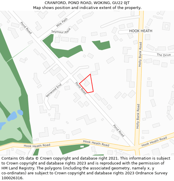 CRANFORD, POND ROAD, WOKING, GU22 0JT: Location map and indicative extent of plot