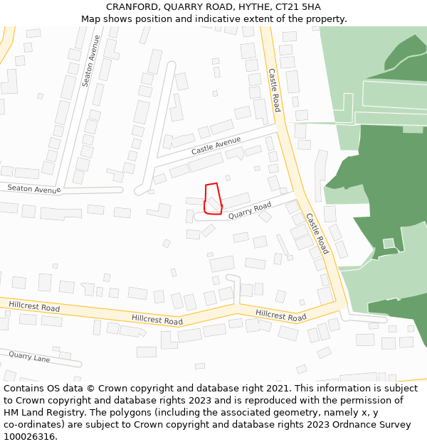 CRANFORD, QUARRY ROAD, HYTHE, CT21 5HA: Location map and indicative extent of plot