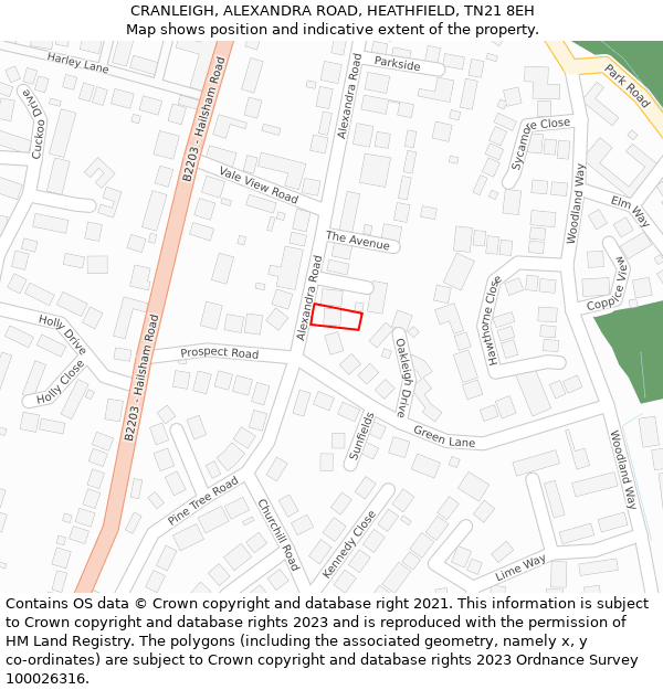 CRANLEIGH, ALEXANDRA ROAD, HEATHFIELD, TN21 8EH: Location map and indicative extent of plot