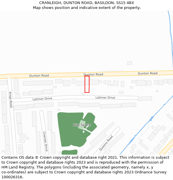 CRANLEIGH, DUNTON ROAD, BASILDON, SS15 4BX: Location map and indicative extent of plot