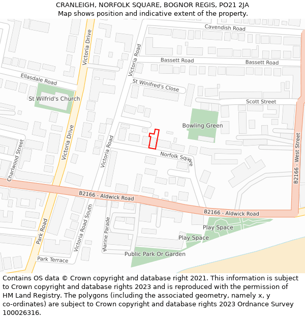 CRANLEIGH, NORFOLK SQUARE, BOGNOR REGIS, PO21 2JA: Location map and indicative extent of plot