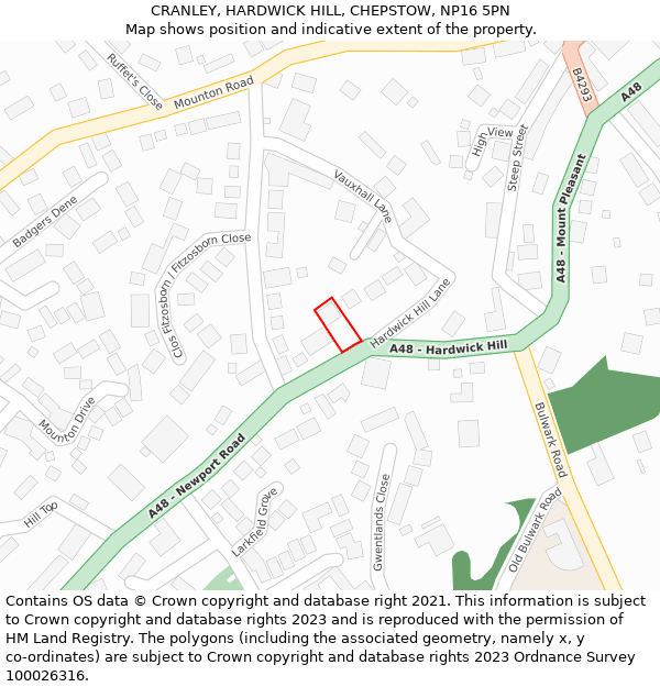 CRANLEY, HARDWICK HILL, CHEPSTOW, NP16 5PN: Location map and indicative extent of plot