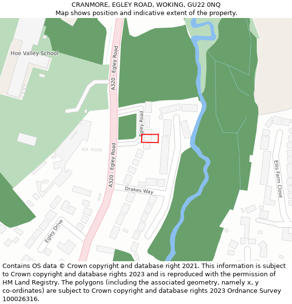 CRANMORE, EGLEY ROAD, WOKING, GU22 0NQ: Location map and indicative extent of plot