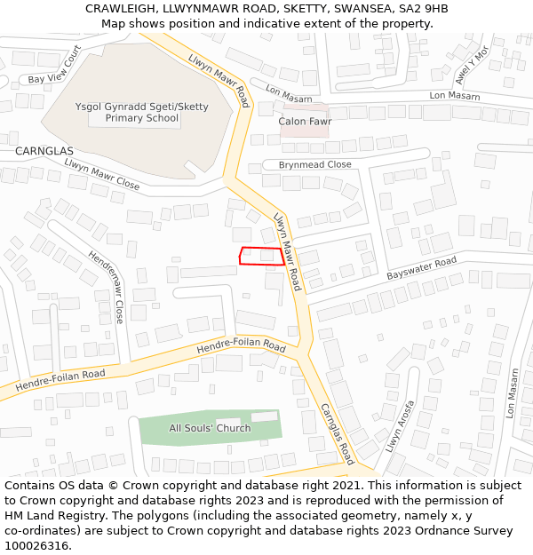 CRAWLEIGH, LLWYNMAWR ROAD, SKETTY, SWANSEA, SA2 9HB: Location map and indicative extent of plot