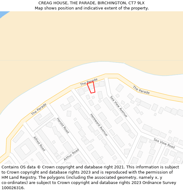 CREAG HOUSE, THE PARADE, BIRCHINGTON, CT7 9LX: Location map and indicative extent of plot