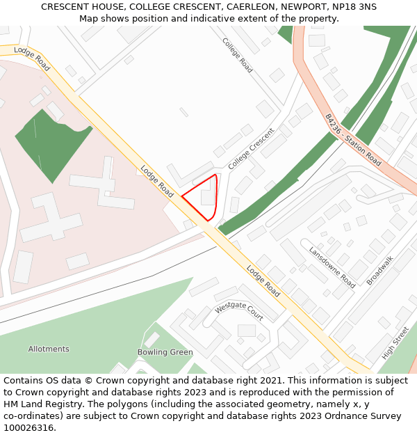 CRESCENT HOUSE, COLLEGE CRESCENT, CAERLEON, NEWPORT, NP18 3NS: Location map and indicative extent of plot