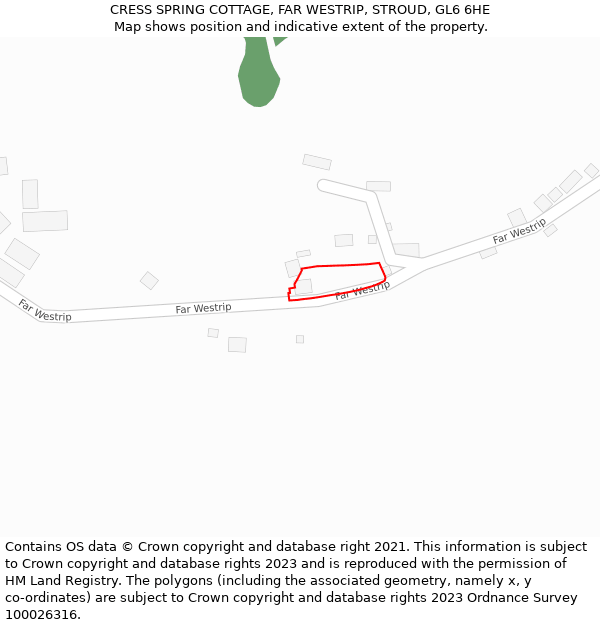 CRESS SPRING COTTAGE, FAR WESTRIP, STROUD, GL6 6HE: Location map and indicative extent of plot