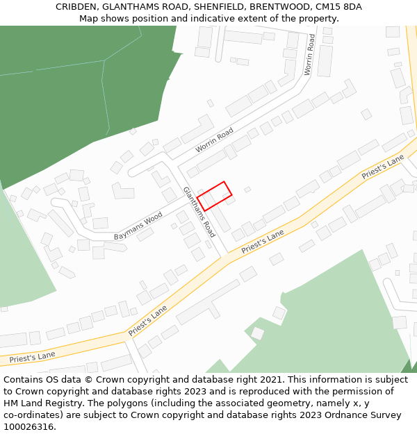 CRIBDEN, GLANTHAMS ROAD, SHENFIELD, BRENTWOOD, CM15 8DA: Location map and indicative extent of plot