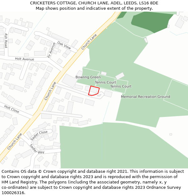 CRICKETERS COTTAGE, CHURCH LANE, ADEL, LEEDS, LS16 8DE: Location map and indicative extent of plot