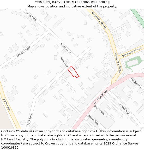 CRIMBLES, BACK LANE, MARLBOROUGH, SN8 1JJ: Location map and indicative extent of plot