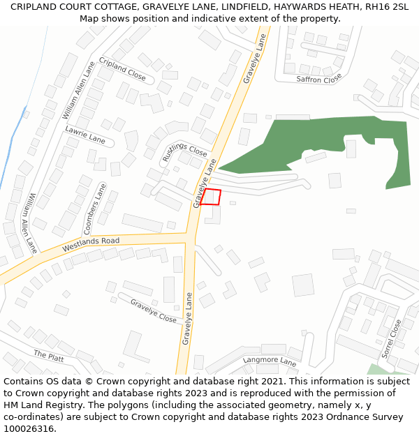 CRIPLAND COURT COTTAGE, GRAVELYE LANE, LINDFIELD, HAYWARDS HEATH, RH16 2SL: Location map and indicative extent of plot