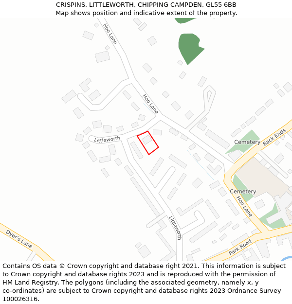 CRISPINS, LITTLEWORTH, CHIPPING CAMPDEN, GL55 6BB: Location map and indicative extent of plot