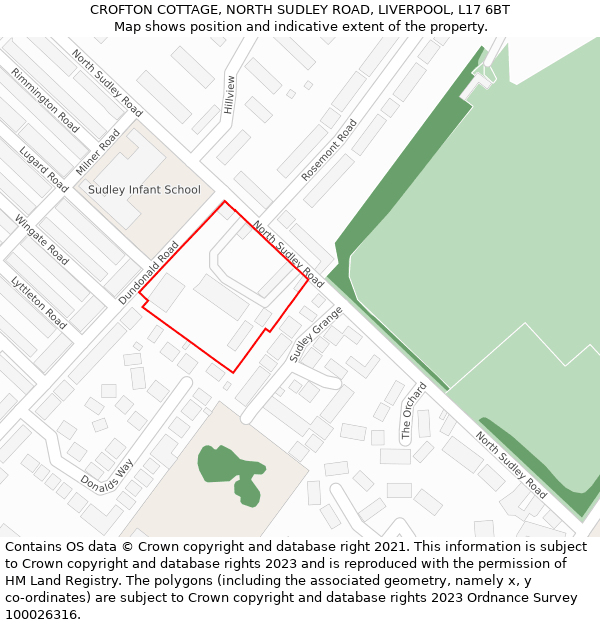 CROFTON COTTAGE, NORTH SUDLEY ROAD, LIVERPOOL, L17 6BT: Location map and indicative extent of plot