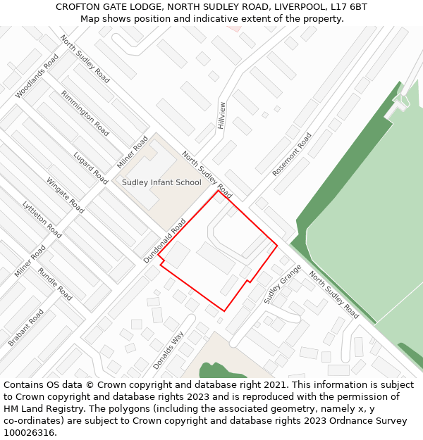 CROFTON GATE LODGE, NORTH SUDLEY ROAD, LIVERPOOL, L17 6BT: Location map and indicative extent of plot