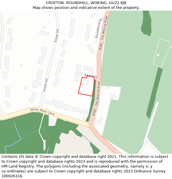 CROFTON, ROUNDHILL, WOKING, GU22 8JB: Location map and indicative extent of plot
